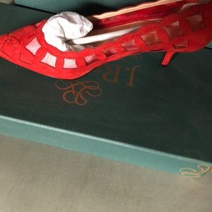 Beautiful red microsuede heels brand new in box